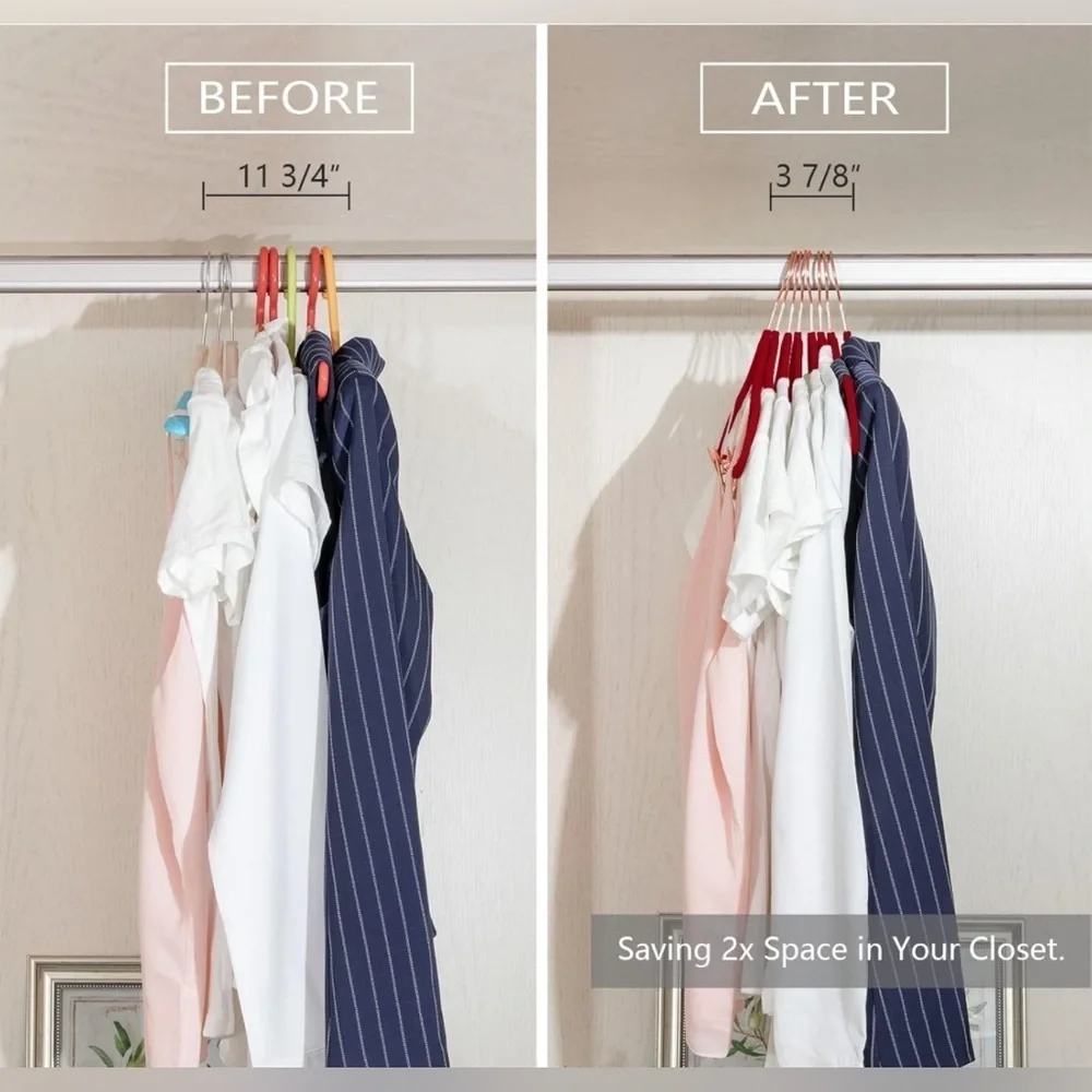 NEW Premium Space Saver Velvet Non-Slip Pants Hangers with Clips, 20 Red